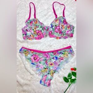 🎀🌷 Ethereal Pink Fairy Floral Lace Whimsical Fantasy 2 Pc Lingerie Set 🌷🎀 NWT